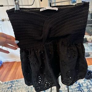 Zara eyelit strapless black crochet top